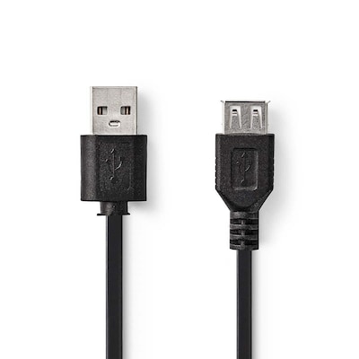 Nedis USB 2.0-Verlängerungskabel A-Stecker - USB-A-Buchse 480 Mbps | Vernickelt | 2.00 m | Rund | PVC | Schwarz | Label