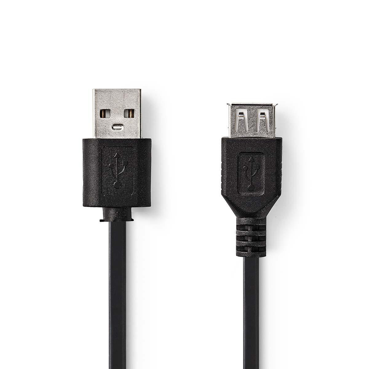 Thumbnail - Nedis USB 2.0-Verlängerungskabel A-Stecker - USB-A-Buchse 480 Mbps | Vernickelt | 2.00 m | Rund | PVC | Schwarz | Label