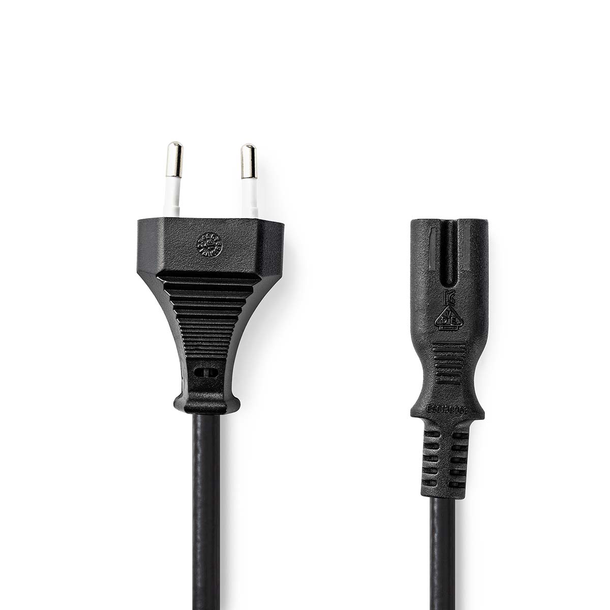 Nedis Stromkabel | Euro Männlich | IEC-320-C7 - Gerade | Gerade | Vernickelt | 2.00 m | Flach | PVC | Schwarz | Label