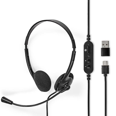 Nedis USB PC-Headset Auf Ohr | Stereo | USB Type-A / USB Type-C™ | Klappbarer Mikrofon | Schwarz