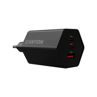 CANYON Charger HEXAGON 65 GaN 65W 2xPD 1xQC EU Black