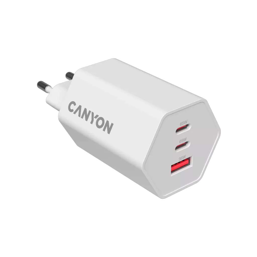 CANYON Charger HEXAGON 65 GaN 65W 2xPD 1xQC EU White