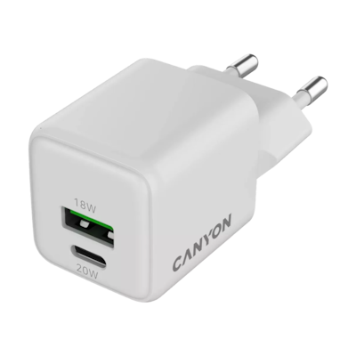 CANYON Charger CU20AC GaN 20W 1xPD 1xQC EU White