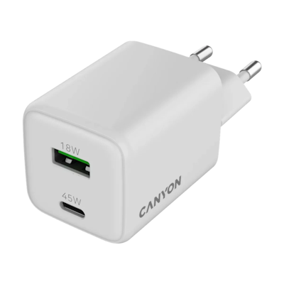 CANYON Charger CU45AC GaN 45W 1xPD 1xQC EU White