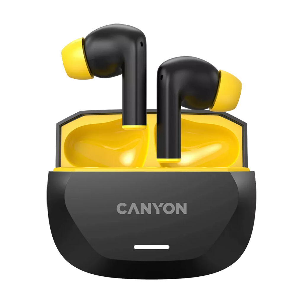 CANYON In-Ear Kopfhörer HEXAGON 7 TWS ANC+ENC, Black Yellow Bluetooth 5.4, Unterstützung für kabelloses Laden, Aktive Geräuschunterdrückung, 4 Mikrofo