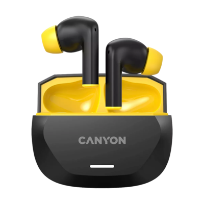 CANYON In-Ear Kopfhörer HEXAGON 7 TWS ANC+ENC, Black Yellow Bluetooth 5.4, Unterstützung für kabelloses Laden, Aktive Geräuschunterdrückung, 4 Mikrofo