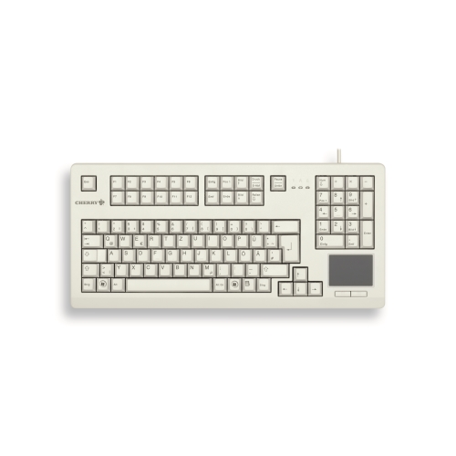 Cherry TouchBoard G80-11900, hellgrau Kompakte Tastatur mit integriertem Touchpad, USB-Anschluss