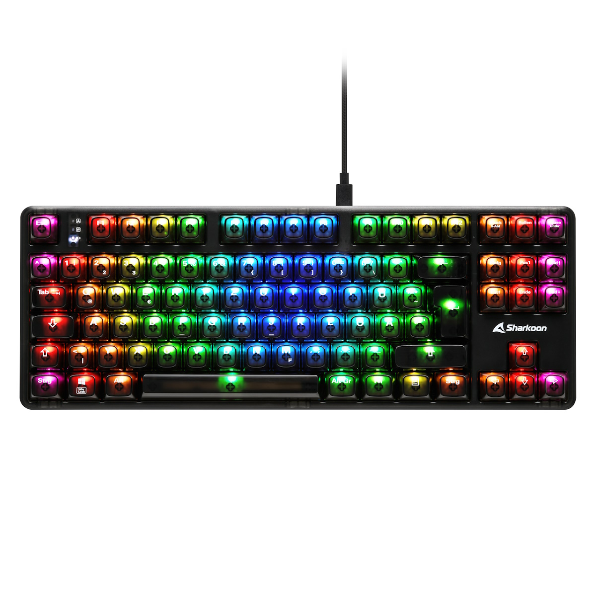Sharkoon Crystal Shark Gaming Tastatur - TKL Layout, transparente Tastenkappen aus Polycarbonat, kabellos oder kabelgebu...