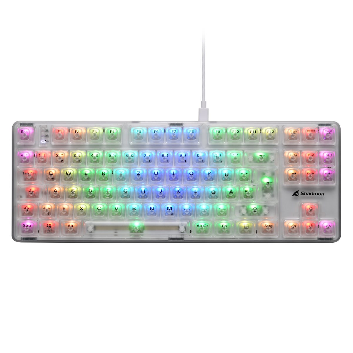 Sharkoon Crystal Shark Gaming Tastatur - TKL Layout, transparente Tastenkappen aus Polycarbonat, kabellos oder kabelgebu...