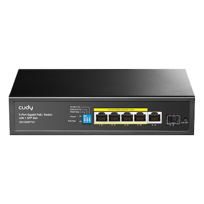 Cudy GS1005PTS1 Netzwerk-Switch 6-Port, Unmanaged, 5x Gigabit RJ45, 1x Gigabit SFP, 4x PoE+, 120W