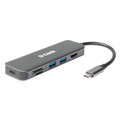 D-Link DUB-2327 USB-Hub mit HDMI, Kartenleser und Ladefunktion 1x USB-C mit PD, 2x USB-A 3.0, 1x HDMI 1.4, 1x microSD Sl...