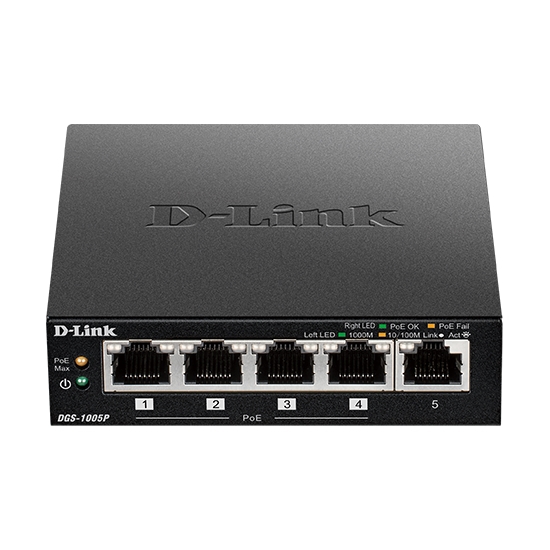 D-Link 5-Port Desktop Gigabit PoE+ Switch (DGS-1005P) Netzwerk-Switch Produkt Bild 2