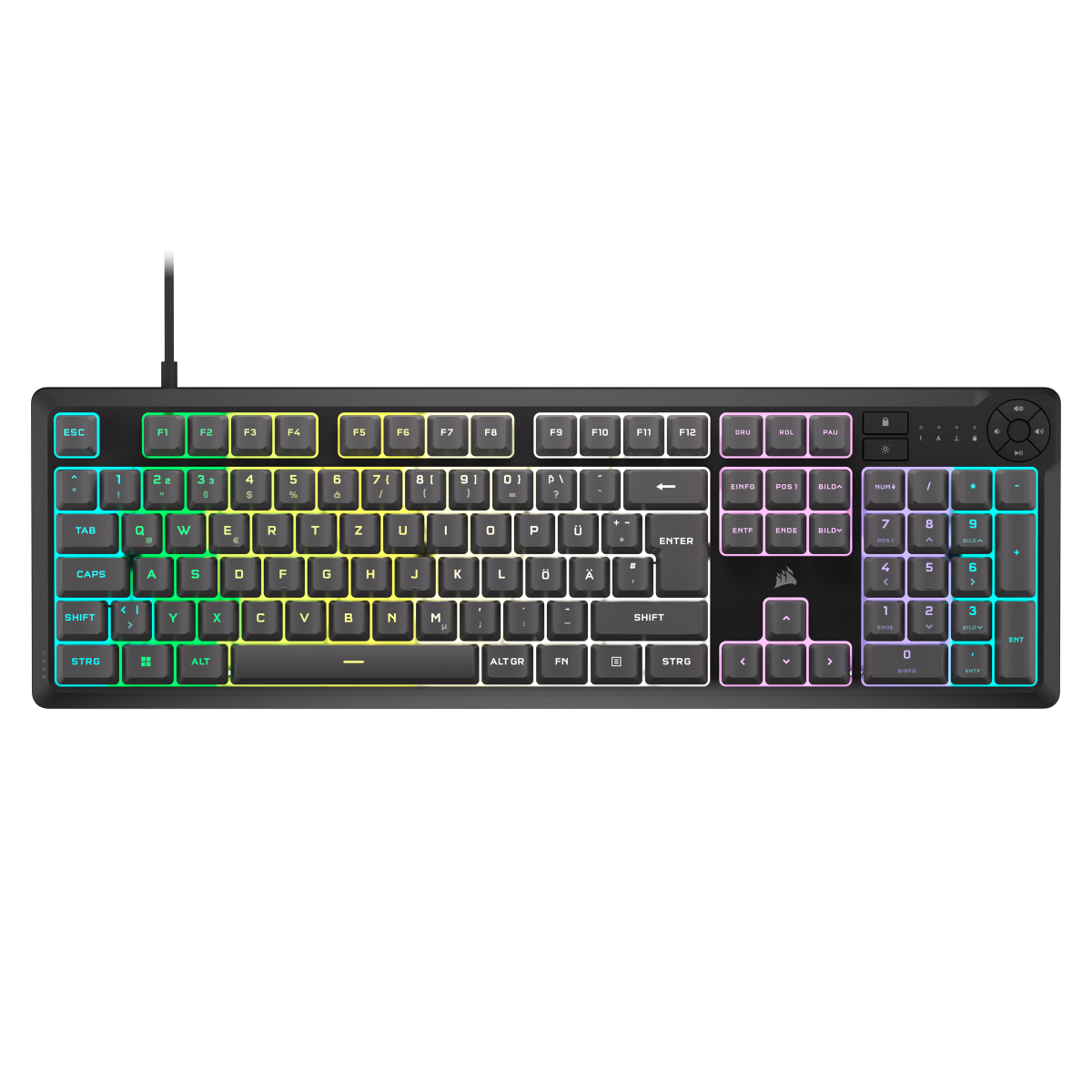Corsair K55 Core RGB Gaming-Tastatur grau - Membran-Gaming-Tastatur mit 10-Zonen-RGB-Beleuchtung und 4 dedizierten Medie...