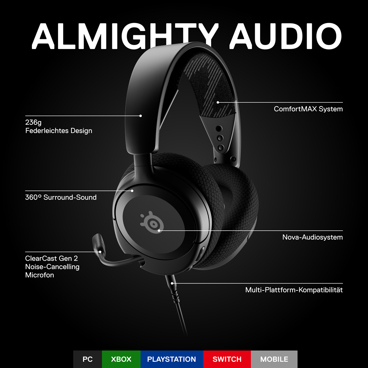 SteelSeries Gaming Headset Arctis Nova 1 B-Ware kabelgebundenes Gaming Headset, schwarz Headset Produkt Bild 2