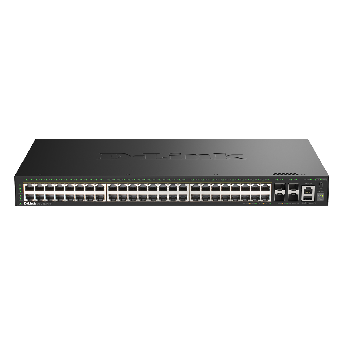 D-Link DGS-1530-52P Smart Managed Switch 48x Gigabit Ethernet (PoE+, max. 370 W), 4x 10G SFP+, 1x USB 2.0, 1x Konsolen-P...