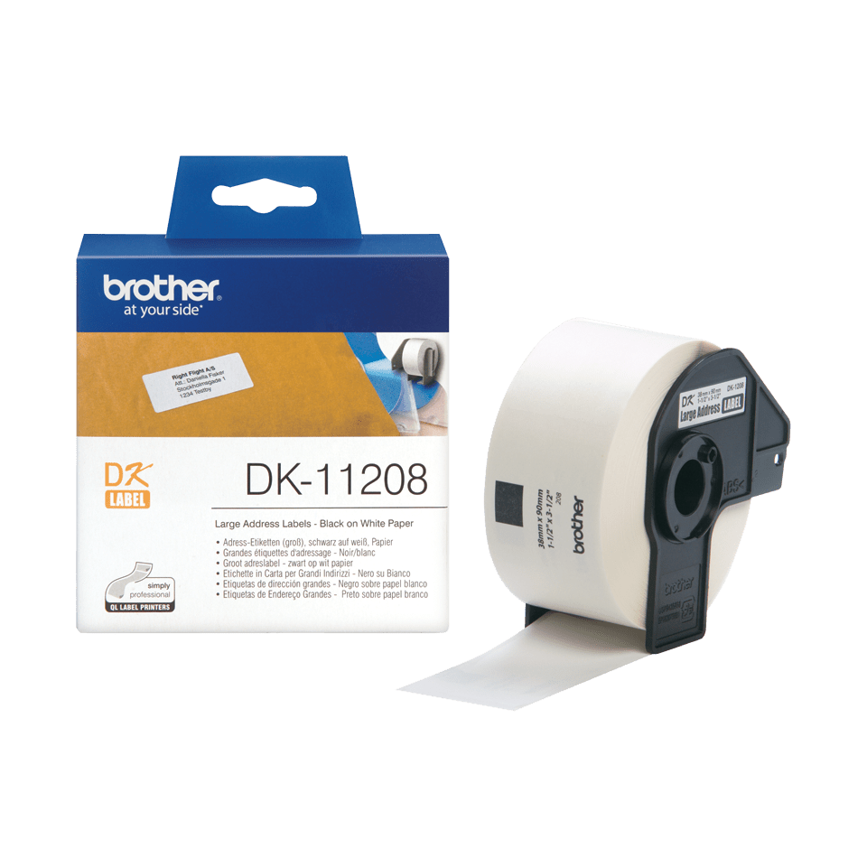 Brother DK-11208 Einzeletiketten - schwarz auf weiß 38 x 90 mm | 400 Stück pro Rolle