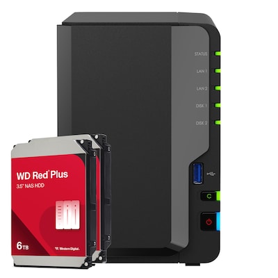 Synology DS225+ 12TB WD Red Plus NAS-Bundle NAS inkl. 2x 6TB WD Red Plus 3.5 Zoll SATA Festplatte