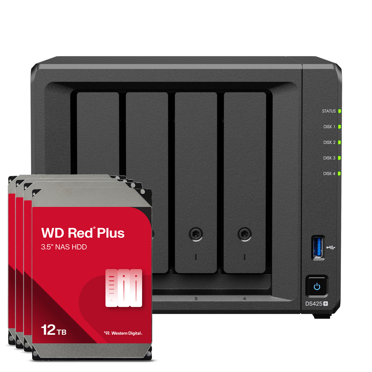 Synology DS425+ 48TB WD Red Plus NAS-Bundle NAS inkl. 4x 12TB WD Red Plus 3.5 Zoll SATA Festplatte