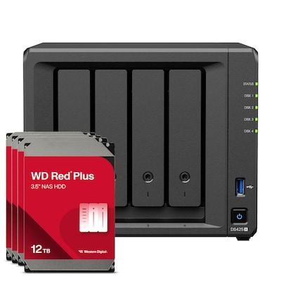Synology DS425+ 48TB WD Red Plus NAS-Bundle NAS inkl. 4x 12TB WD Red Plus 3.5 Zoll SATA Festplatte
