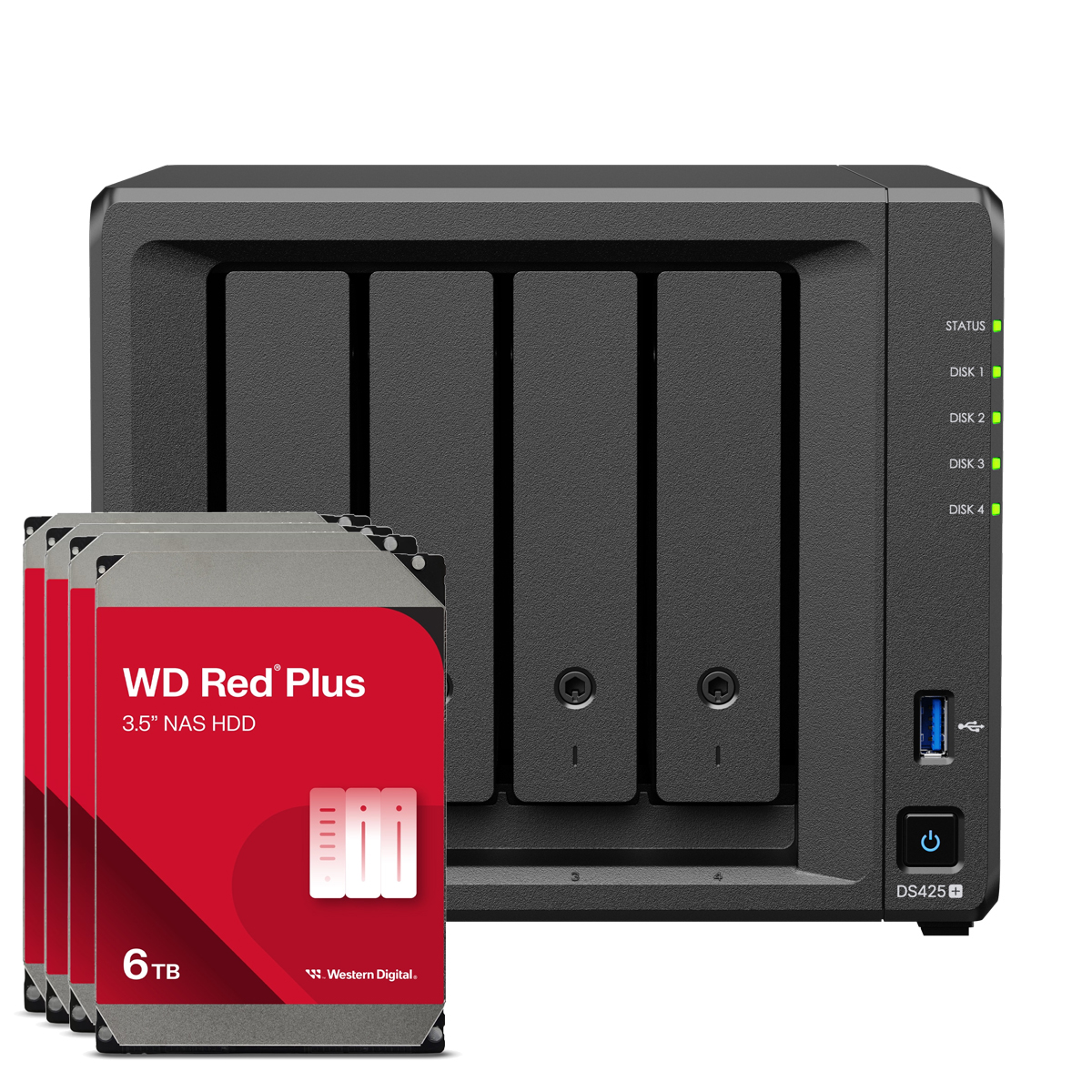 Synology DS425+ 24TB WD Red Plus NAS-Bundle NAS inkl. 4x 6TB WD Red Plus 3.5 Zoll SATA Festplatte