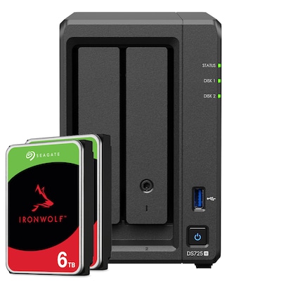 Synology DS725+ 12TB Seagate IronWolf NAS-Bundle NAS inkl. 2x 6TB Seagate IronWolf 3.5 Zoll SATA Festplatte