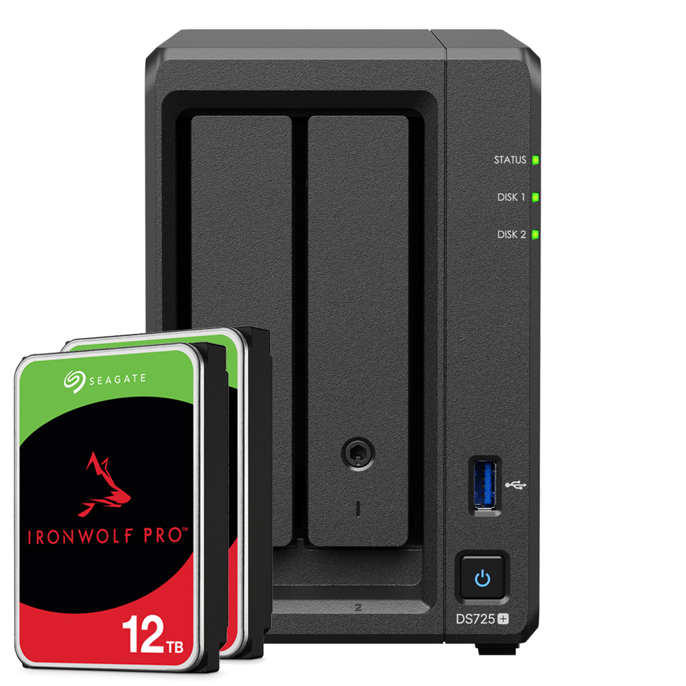 Synology DS725+ 24TB Seagate IronWolf Pro NAS-Bundle NAS inkl. 2x 12TB Seagate IronWolf Pro 3.5 Zoll SATA Festplatte