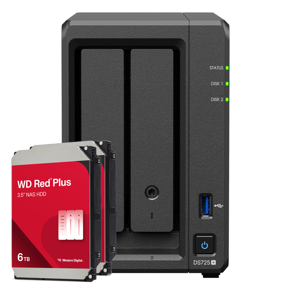 Synology DS725+ 12TB WD Red Plus NAS-Bundle NAS inkl. 2x 6TB WD Red Plus 3.5 Zoll SATA Festplatte