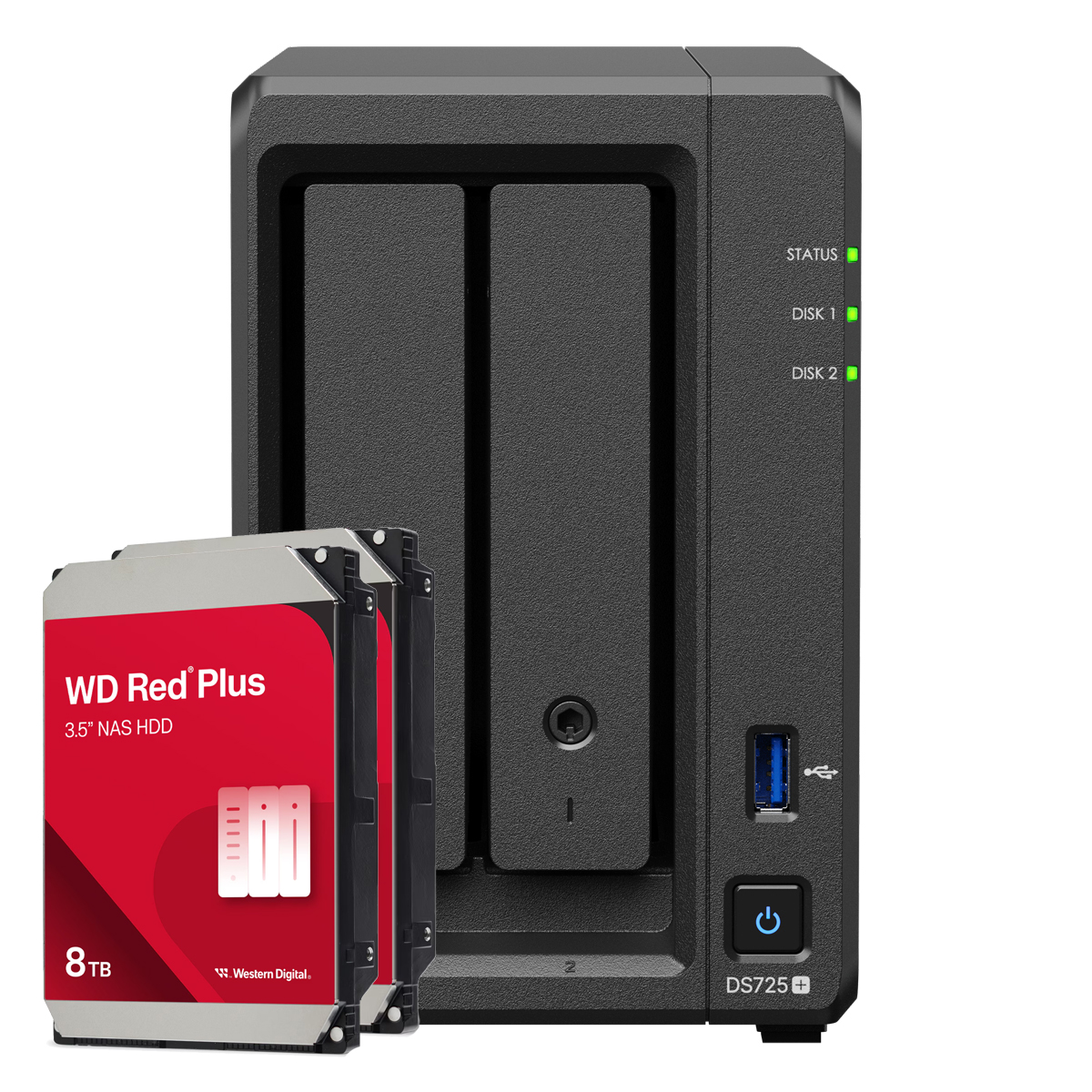 Synology DS725+ 16TB WD Red Plus NAS-Bundle NAS inkl. 2x 8TB WD Red Plus 3.5 Zoll SATA Festplatte