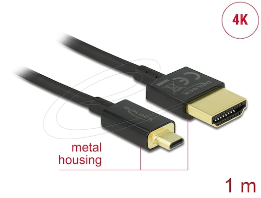 Delock Kabel High Speed HDMI mit Ethernet HDMI-A Stecker > HDMI Micro-D Stecker 3D 4K 1 m Slim High Quality