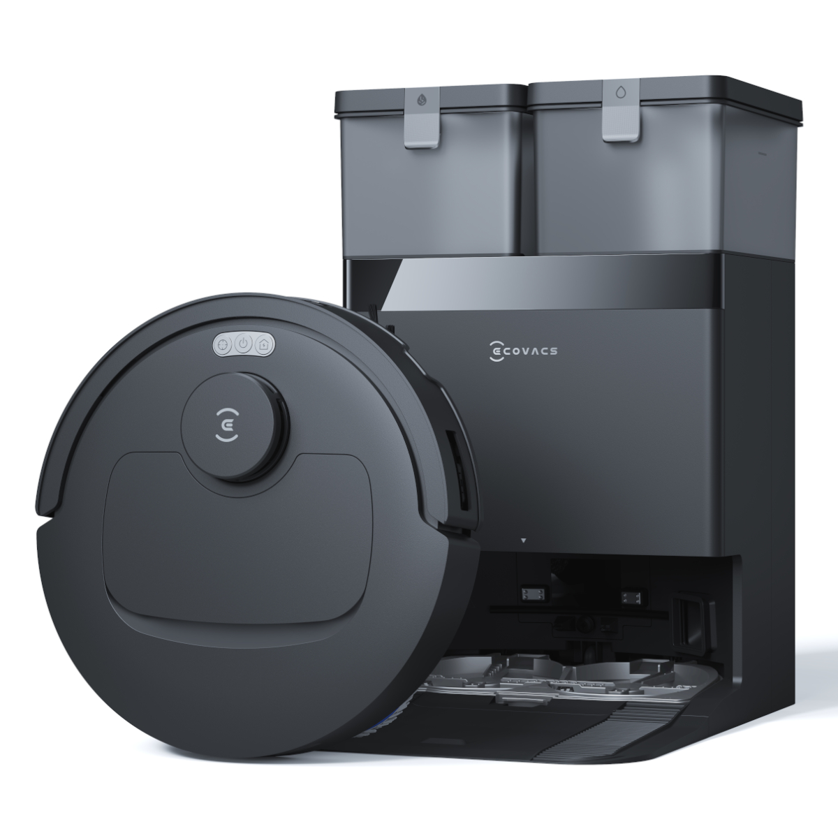 ECOVACS DEEBOT T30e OMNI Saugroboter Schwarz All-in-One-Reinigungsstation, 25.000 Pa Saugleistung, ZeroTangle 3.0, Auto-lift Mopping