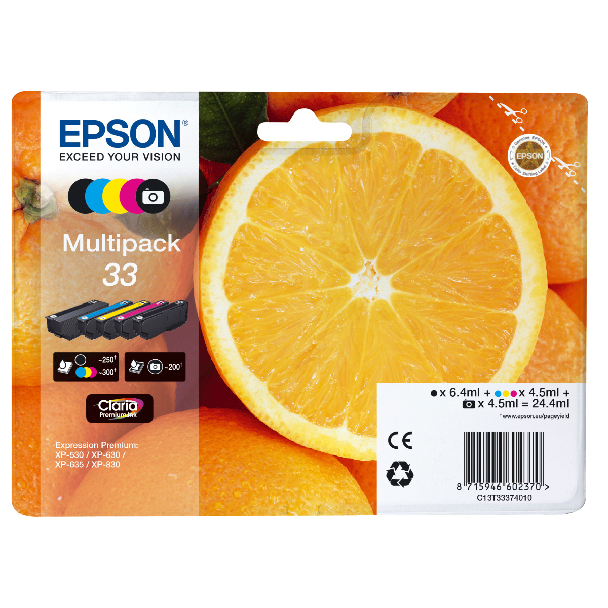Epson 33 Tintenpatronen 5er-Pack 5x Farben Claria Premium Ink Für Kompatibilität, siehe Artikel-Beschreibung | 5x Tintenpatronen: Schwarz, Photo Black