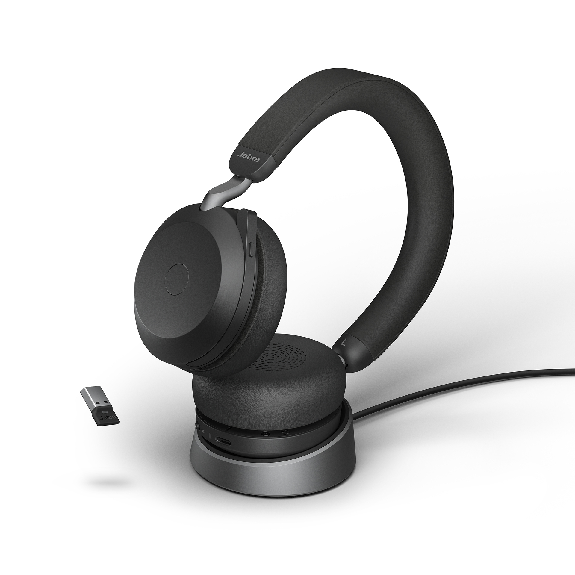 Jabra Evolve2 75 Headset, USB-C Kabellos, Bluetooth, Schwarz, mit Ladestation UC zertifiziert