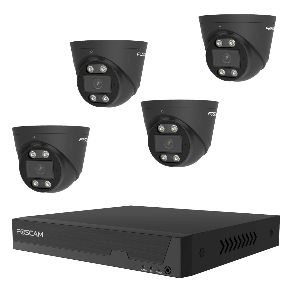 Foscam FN9108E-T4-2T Video-Überwachungssystem Schwarz 4x 3K PoE Dome Kamera, 1x 8-Kanal NVR