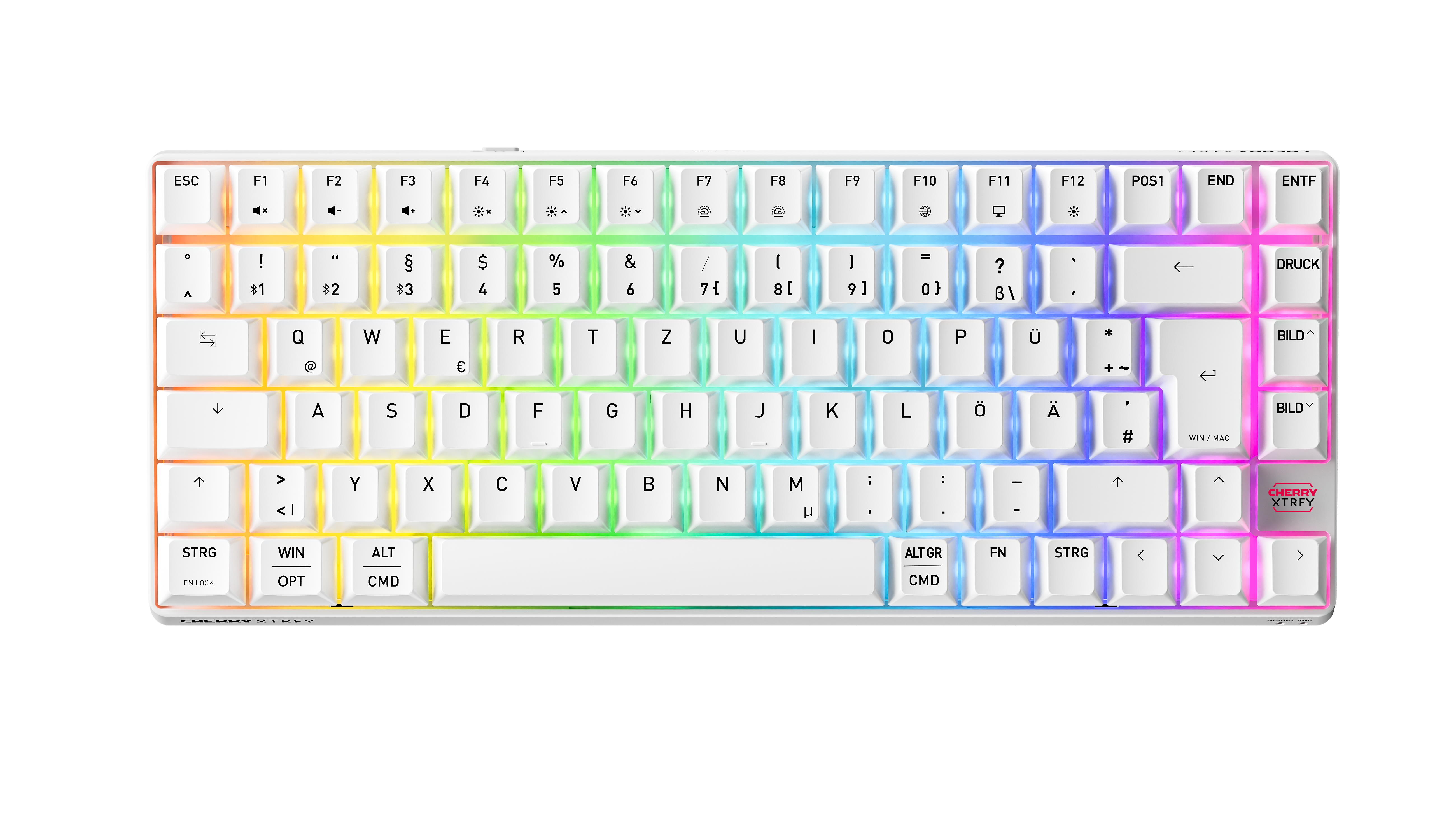 CHERRY XTRFY Gamingtastatur K33 Compact Wireless Mem-chanical Switches, 75%-Format, 3 Verbindungsmodi, IP54 Staub- und Spritzwasserschutz, RGB-Beleuch