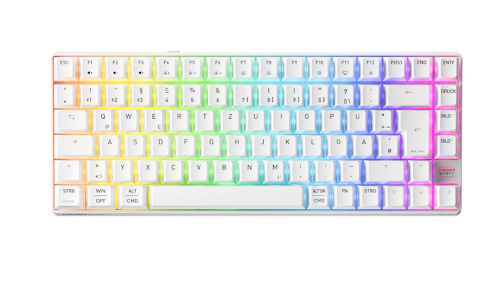 CHERRY XTRFY Gamingtastatur K33 Compact Wireless Mem-chanical Switches, 75%-Format, 3 Verbindungsmodi, IP54 Staub- und Spritzwasserschutz, RGB-Beleuch