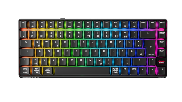 CHERRY XTRFY Gamingtastatur K33 Compact Wireless Mem-chanical Switches, 75%-Format, 3 Verbindungsmodi, IP54 Staub- und Spritzwasserschutz, RGB-Beleuch