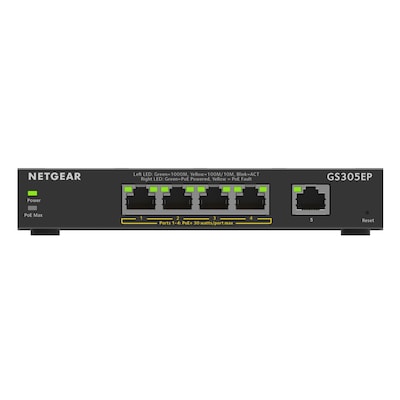 NETGEAR GS305EP Switch 5 Port Gigabit Ethernet LAN PoE Switch Plus (mit 4x PoE+ 63W, Managed Netzwerk Switch mit IGMP Snooping, QoS, VLAN, lüfterloses Metallgehäuse)