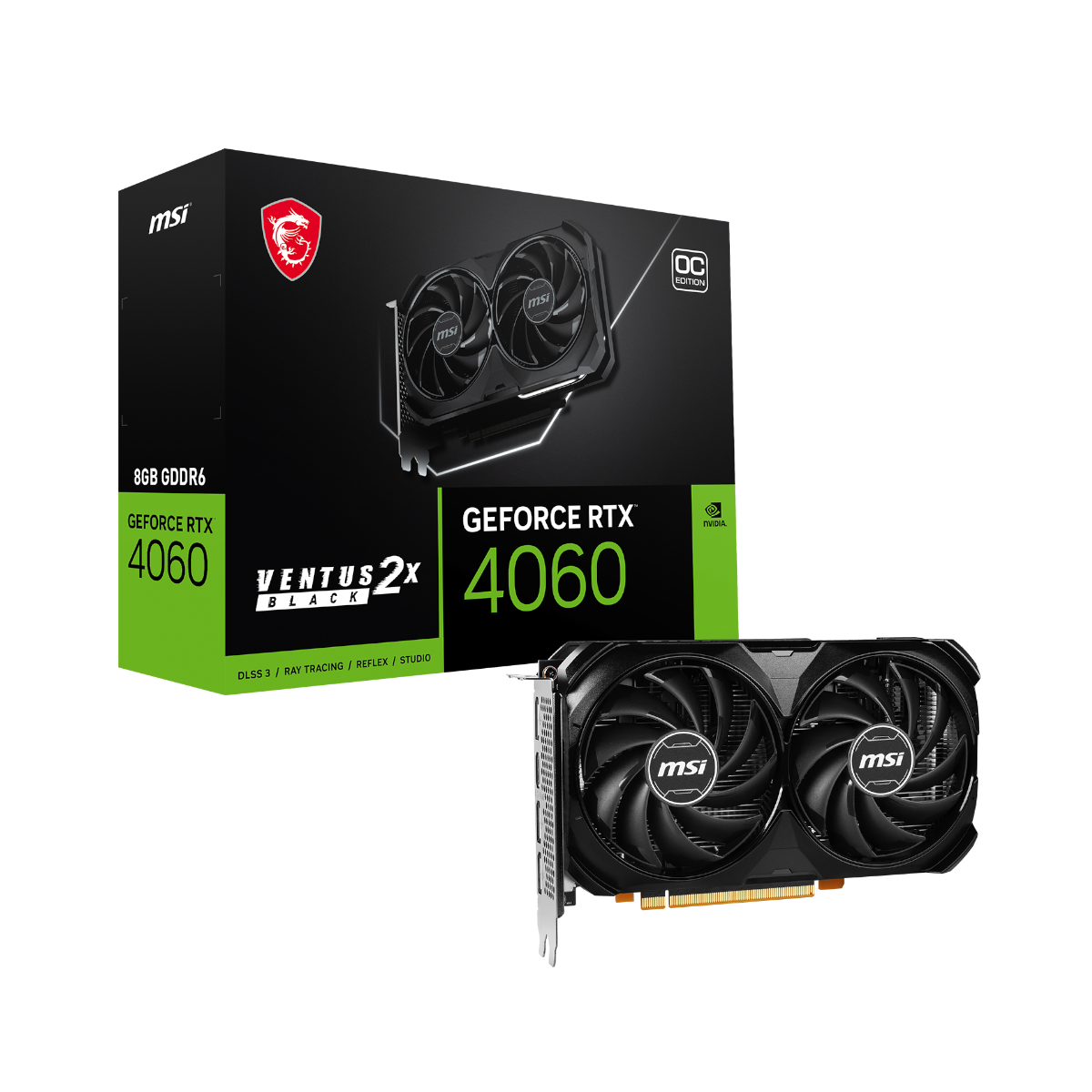 Grafikkarte Nvidia GeForce RTX 4060 VENTUS 2X BLACK OC 8 GB GDDR6-RAM PCIe x8 HDMI® DisplayPort Übertaktet   Overclocked Vulkan NVIDIA G-Sync