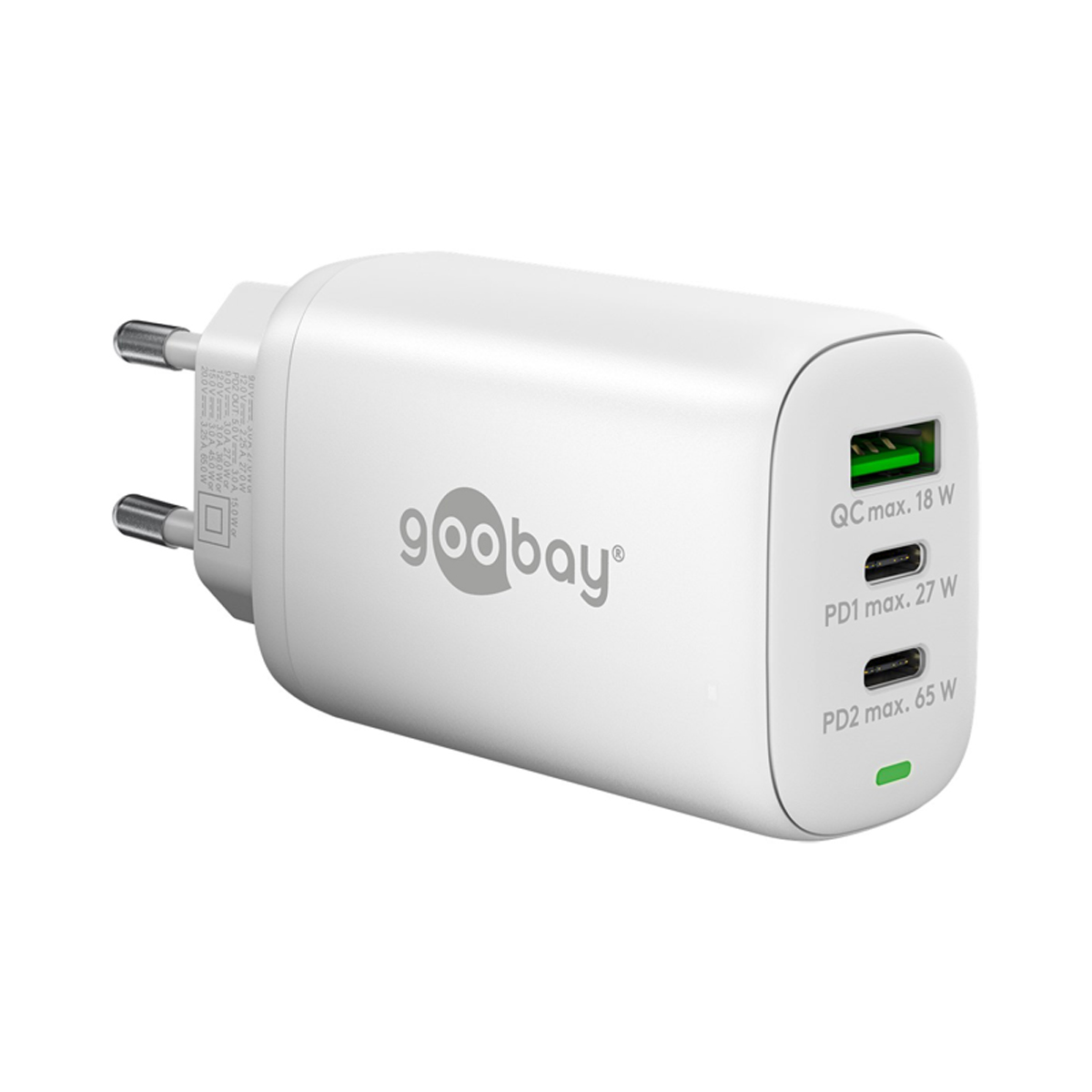 Goobay USB-C™ PD 3-fach Multiport-Schnellladegerät (65 W) - weiß