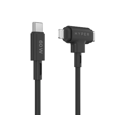 Hyper® HyperJuice Silicone USB-C auf USB-C HyperJuice Silicone USB-C auf USB-C und Lightning Hybrid 60W Kabel - Black