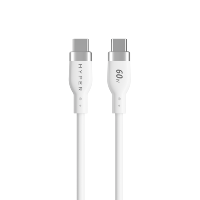 Hyper® 1.5m Silicone USB-C to USB-C 60W Charging Cable - White 1.5m Silicone USB-C to USB-C 60W Charging Cable - White