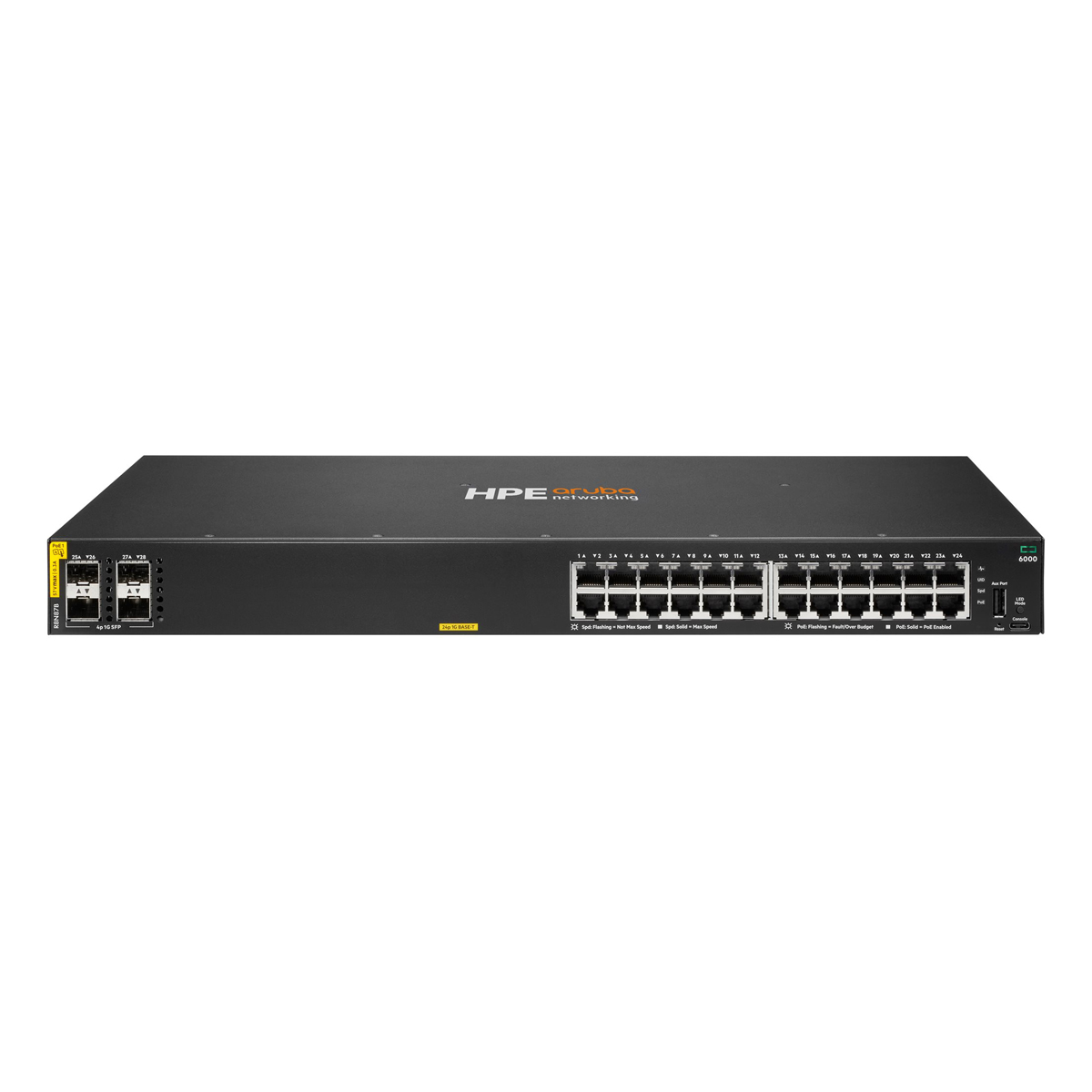 Hewlett Packard Enterprise HPE Aruba Networking CX 6000 24p 10M/100M/1G Class4 PoE 4p SFP 1G 370W Switch