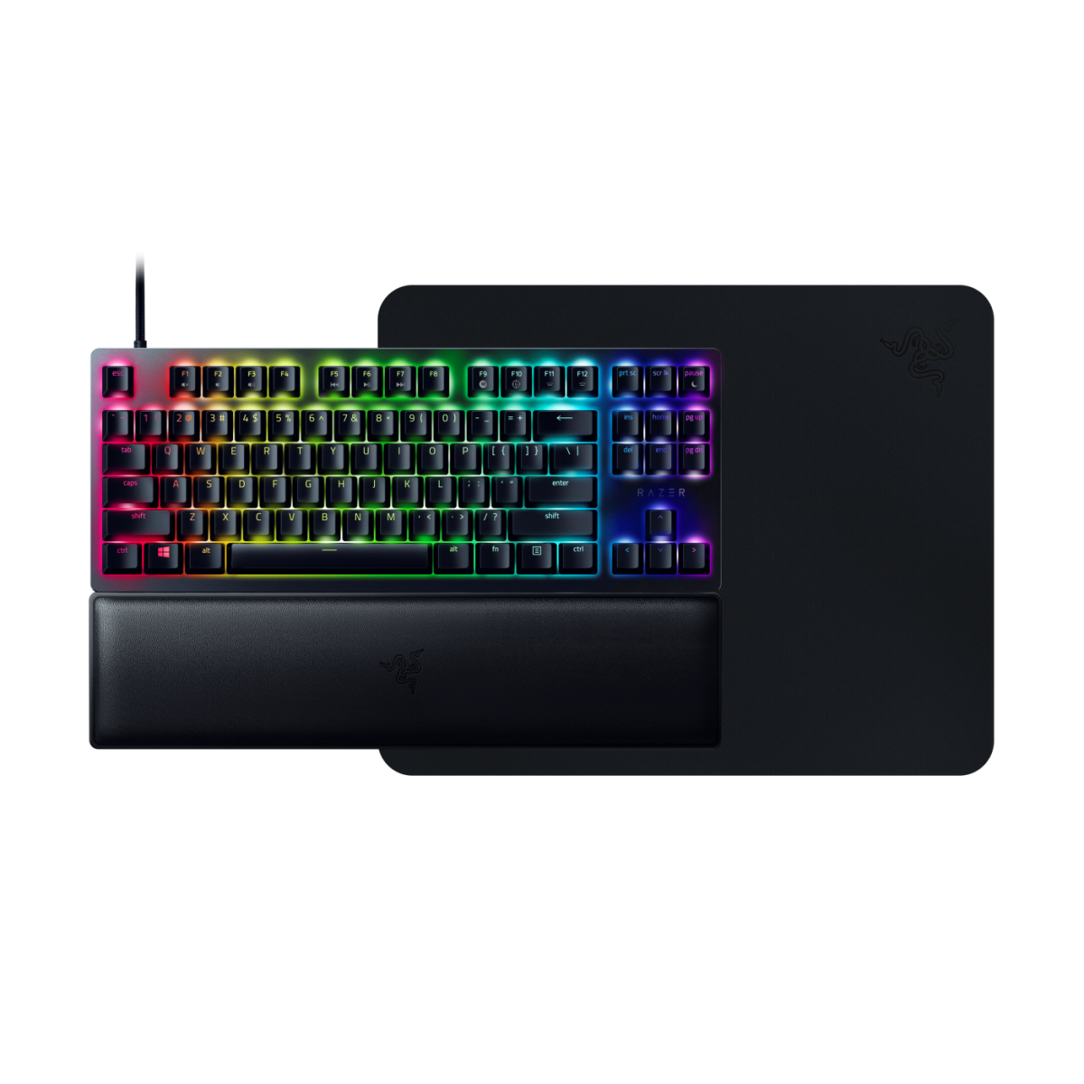 Razer Huntsman V2 TKL (purple Switch) + Goliathus Mobile Stealth - optische Gaming Tastatur, clicky Purple Switches, Chr...