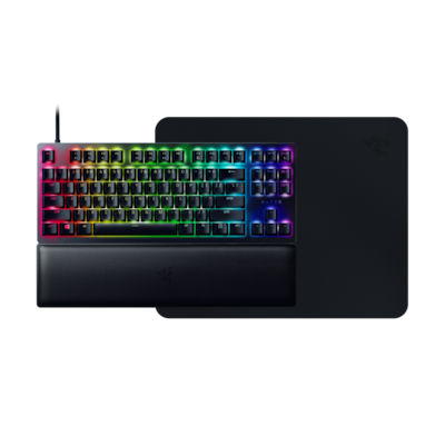 Razer Huntsman V2 TKL (purple Switch) + Goliathus Mobile Stealth - optische Gaming Tastatur, clicky Purple Switches, Chr...