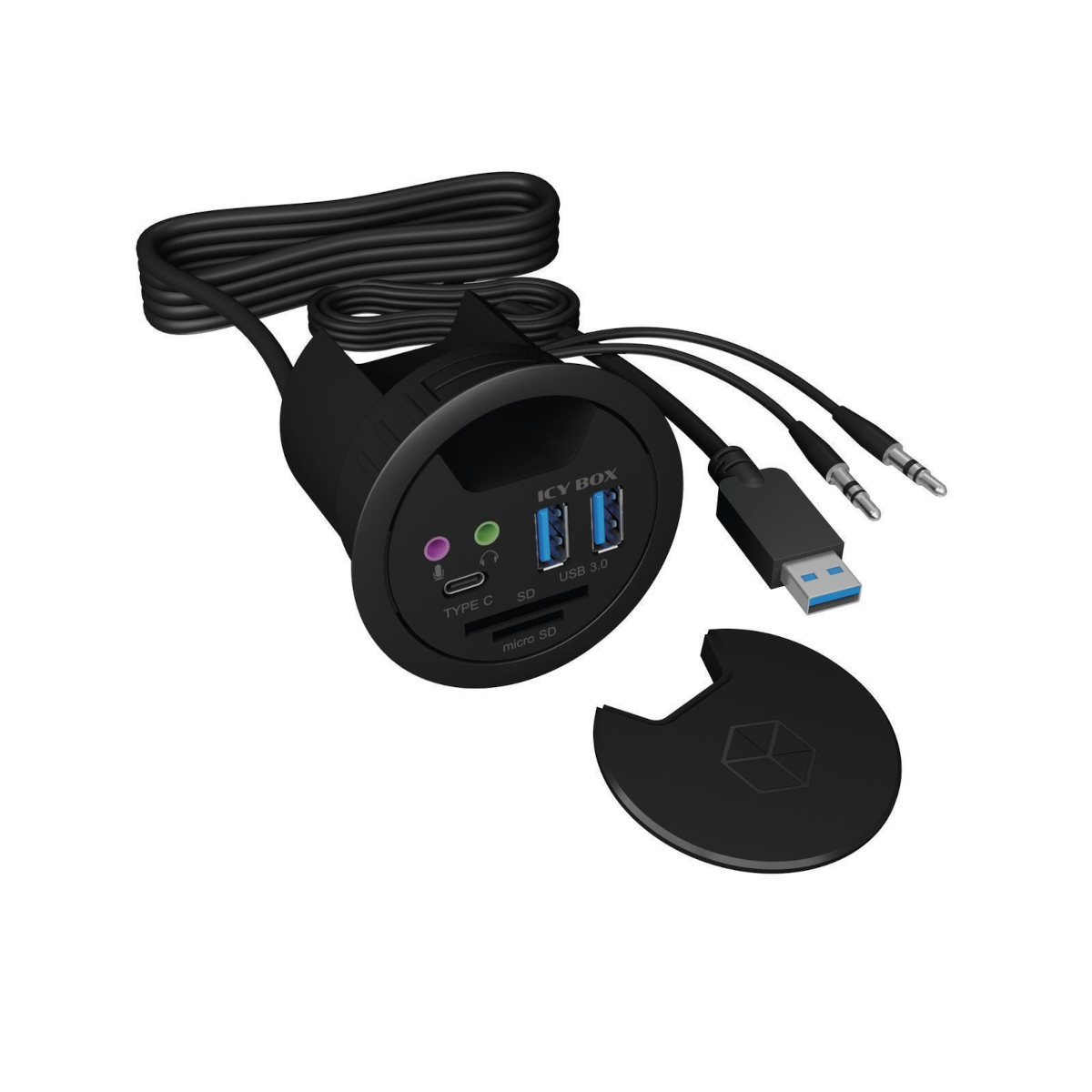 Icy Box Tisch-Hub mit 2 Kartenlesern Audio Ein-/Ausgang