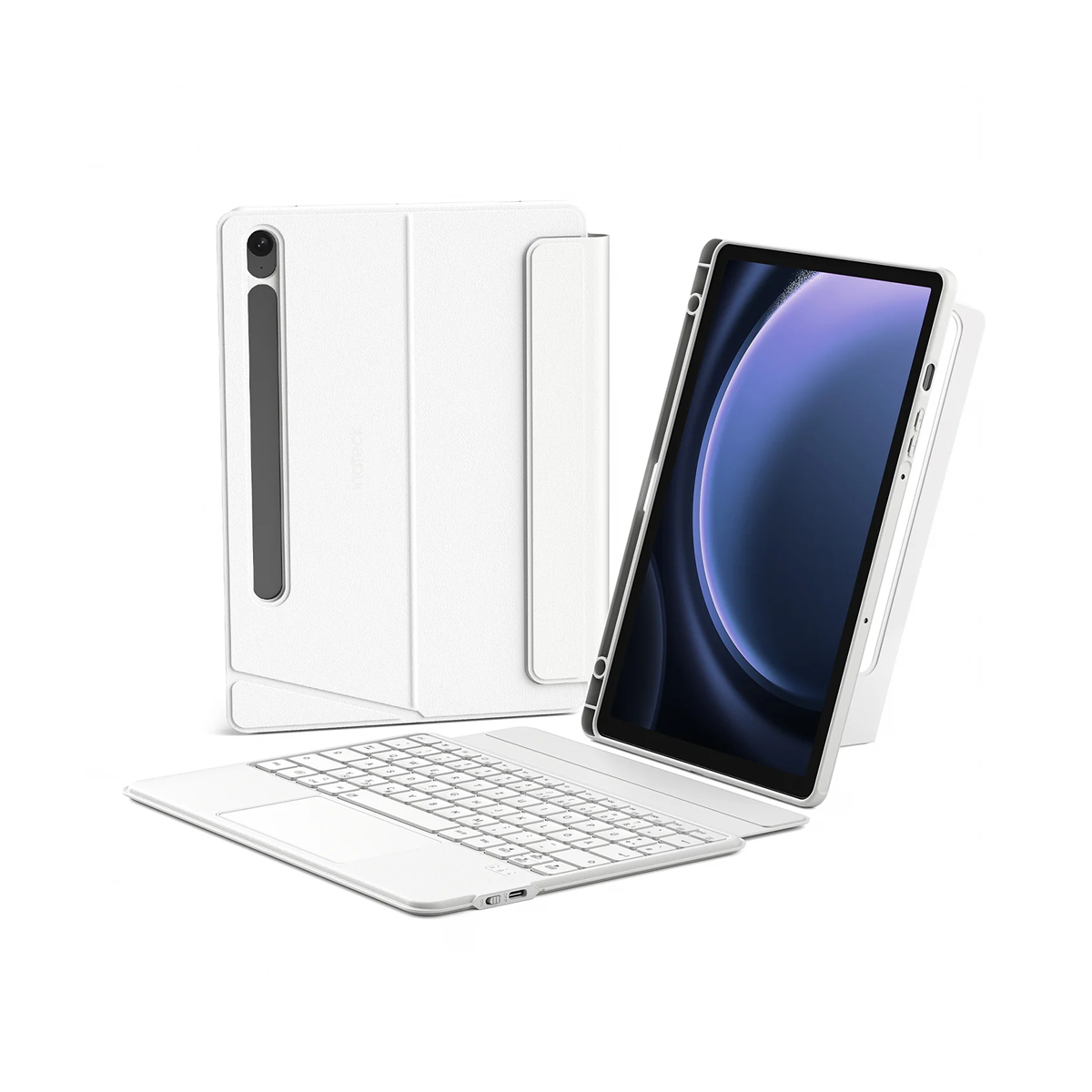 Inateck Tastaturhülle, weiß für Samsung Galaxy Tab S10 FE/S9 FE/S9, Hoch-/Querformat Ständer Tastatur mit Touchpad