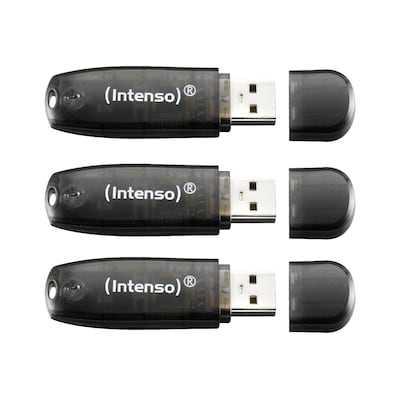 3er Pack Intenso Rainbow Line Typ-A 16GB USB-Stick Schwarz Mit Schutzkappe, bis zu 28 MB/s, USB 2.0