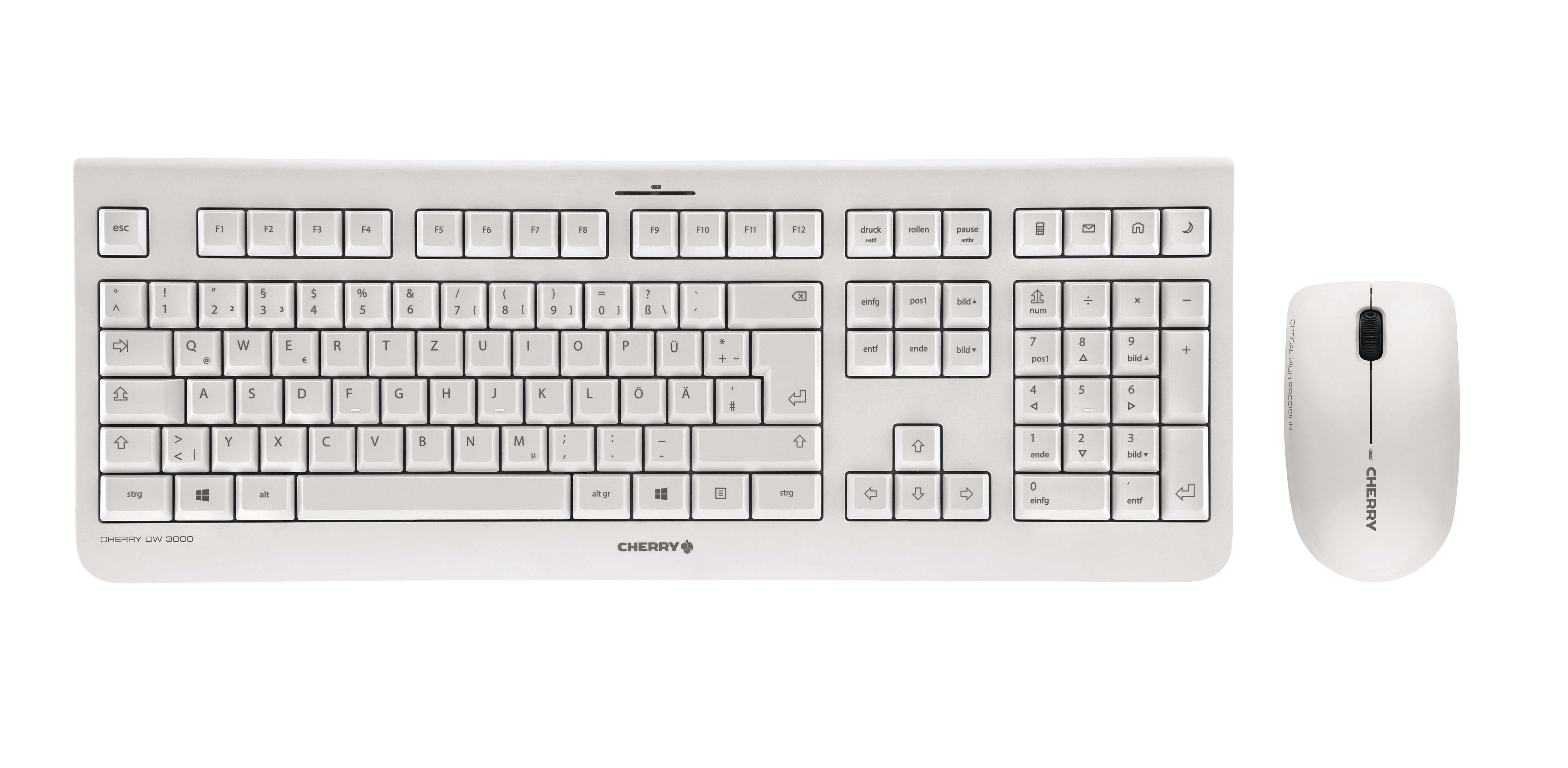 CHERRY kabelloses Desktop Set DW 3000 , Flüsteranschlag, Laser-Beschriftung, Nano-USB-Empfänger, weiß