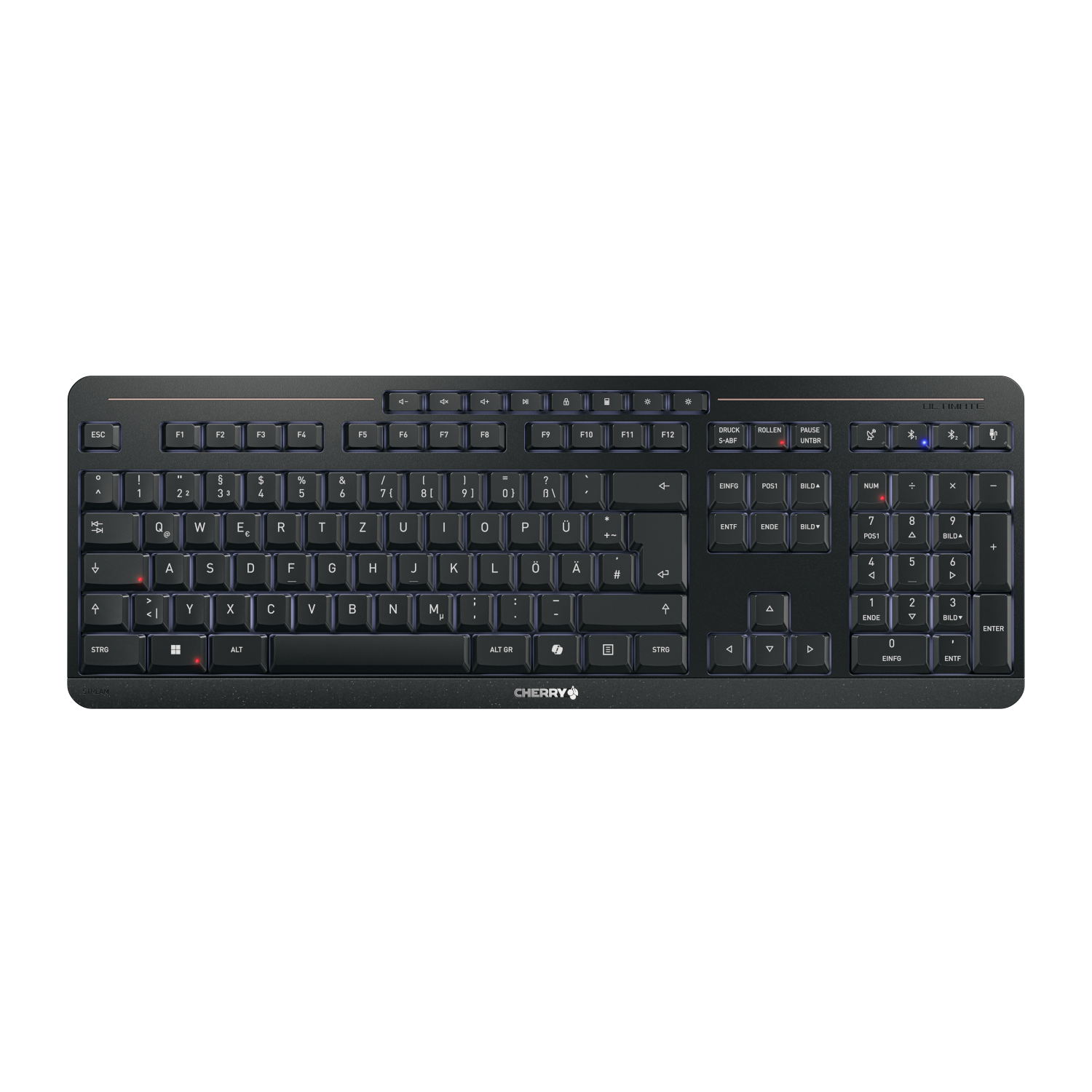 Cherry Stream Ultimate, Kabellose Tastatur 2x Bluetooth®-5.2-Kanäle, 2,4-GHz-Funk und USB, 8 Office- und Medientasten, C...