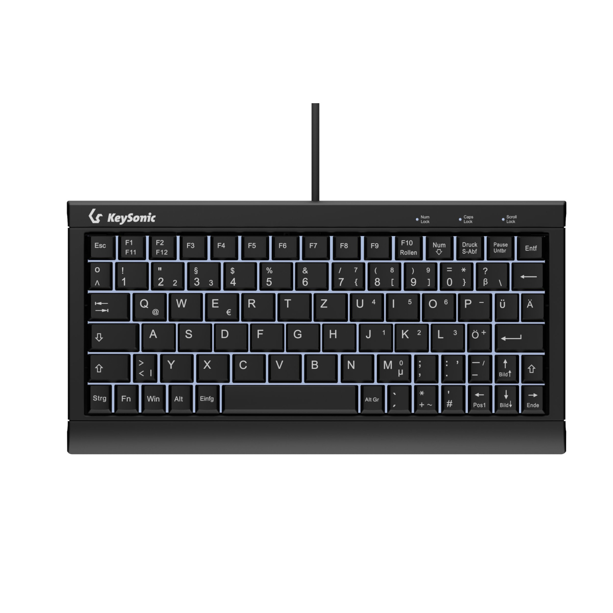 Keysonic KSK-3011ELC Super-Mini Tastatur, Kabelgebunden Integrierter Numernblock, black, Combo-Anschluss